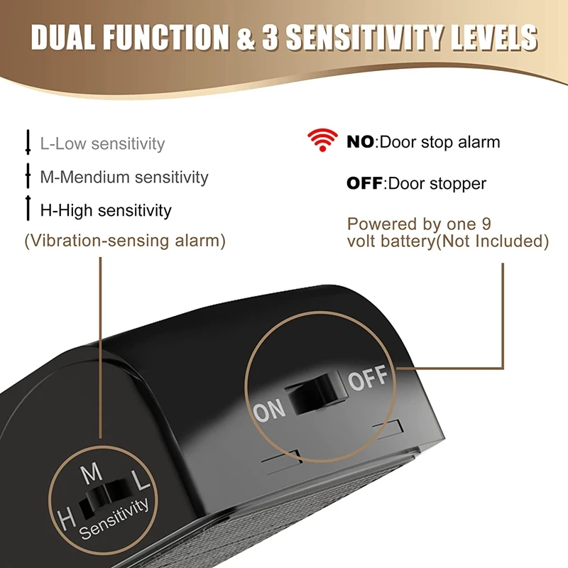 สัญญาณเตือนประตูกั้นประตู2แพ็คพร้อมไซเรนรักษาความปลอดภัย120DB กั้นประตูต่อการเตือนภัยสำหรับสัญญาณเตือนประตูความปลอดภัยในบ้าน