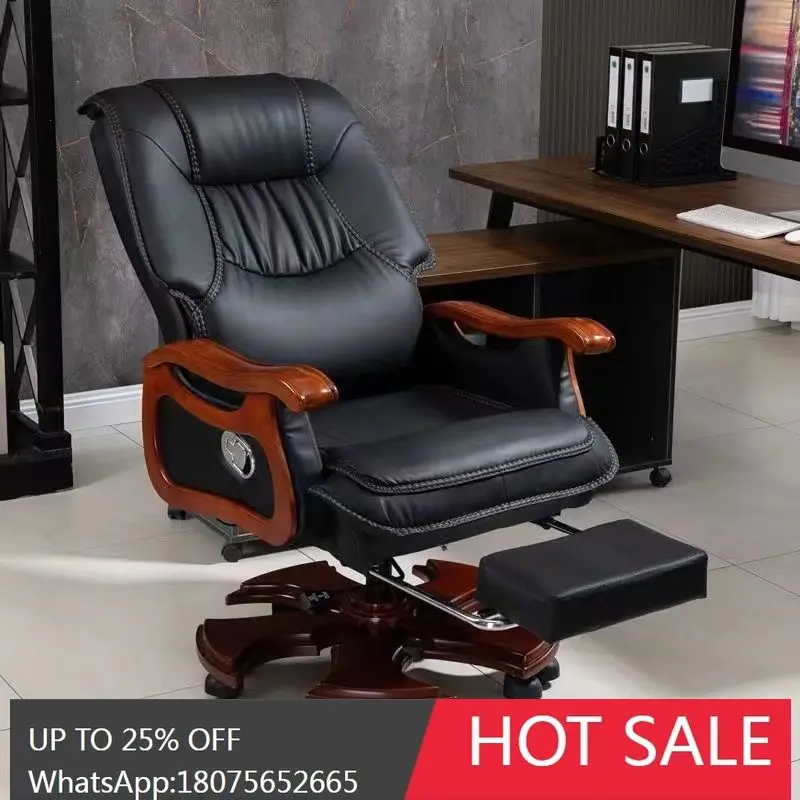 SGF كرسي تنفيذي من الجلد الطبيعي كرسي مكتب الرئيس التجاري للتدليك من الخشب الصلب مستلق