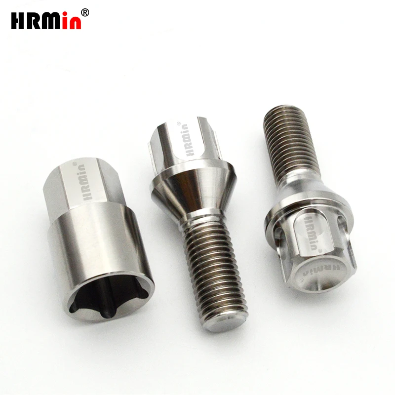 HRMin High quality (16+4+1)ps M14*1.25 /M12*1.5mm Gr.5 titanium Conical seat wheel titanium bolt  hub bolt For BMW Racing car