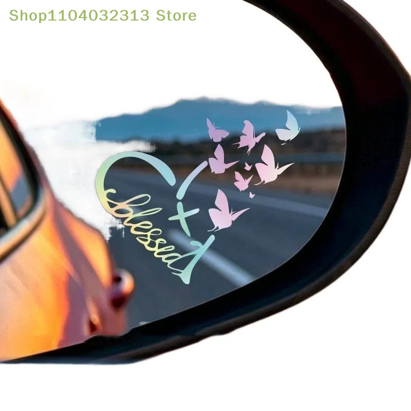 petite2Pcs Text Blessing Butterfly Auto Stickers Removable Decorative Decals for Car Rearview Mirror Decorationaccessories