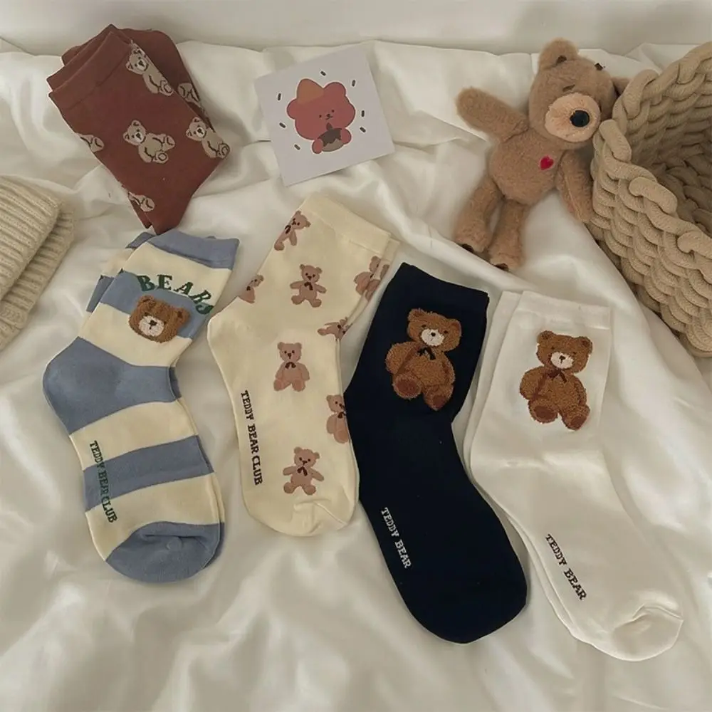 1 Pair Cartoon Bear Women Socks Comfortable Harajuku Skateboard Girl Socks Novelty Breathable Socks Gift