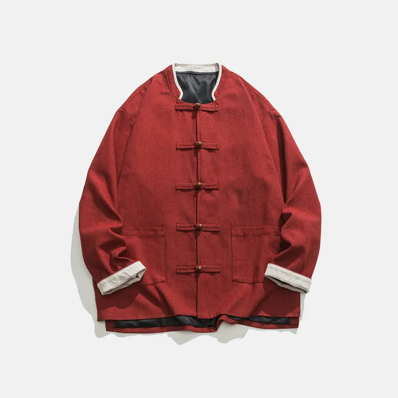 2023 Vintage Men Jacket Chinese Style Autumn Coats Mens Jackets Stand Collar Streetwear Outerwear Harajuku Clothes