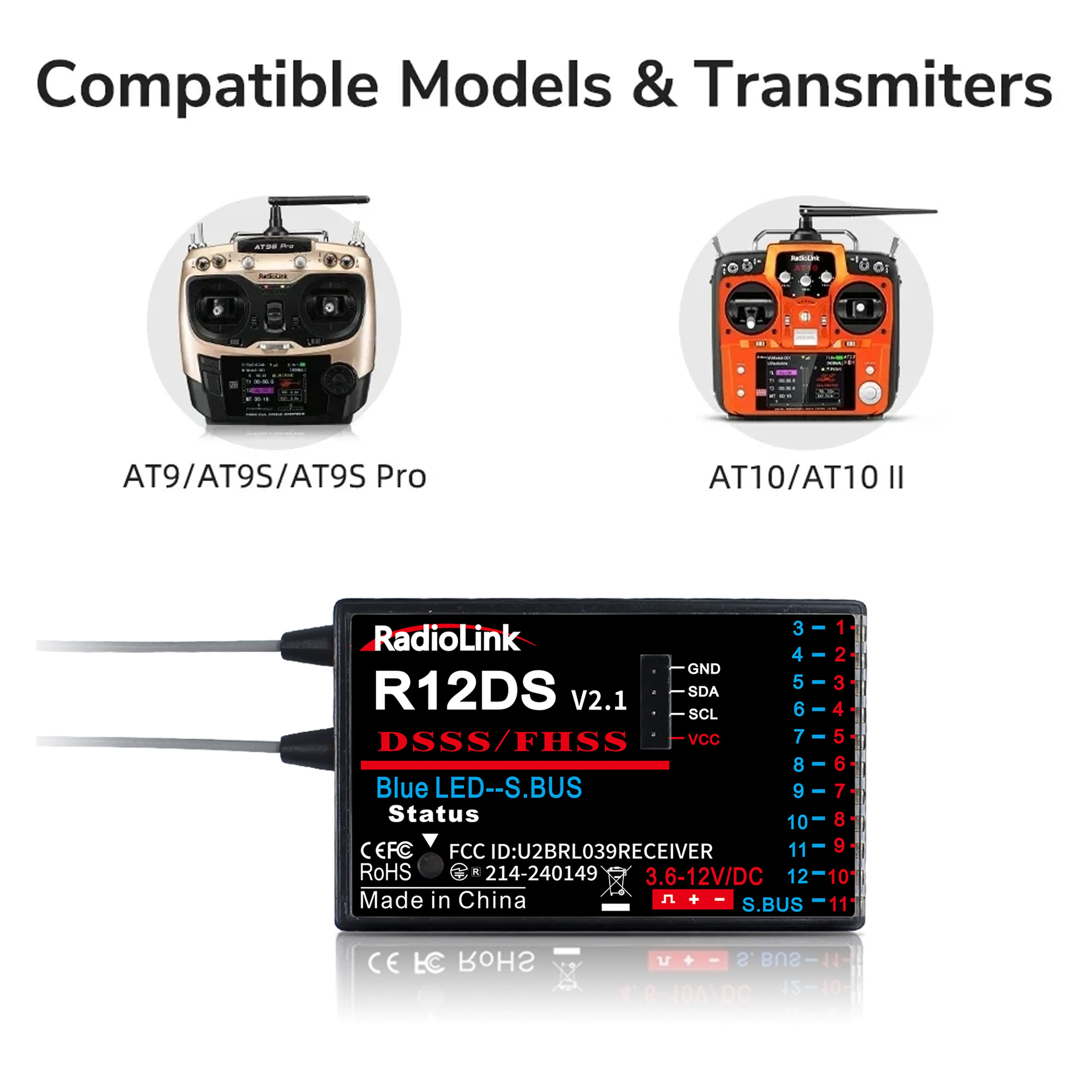 Radiolink R12DSM R12DS R9DS R8SM R8EF R8FM R8F R7FG R6DSM R6DS R6FG R6F R4FG R4F RCレシーバー 2.4G RCカー 飛行機 AT9S AT10用