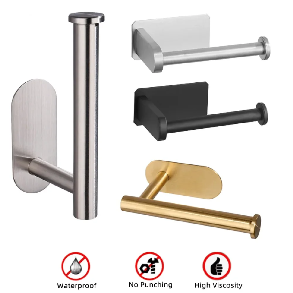 

Adhesive Punch-free Toilet Roll Paper Towel Holder Organizer Wall Mount Storage Kitchen Bathroom No Drill Tissue Dispenser
