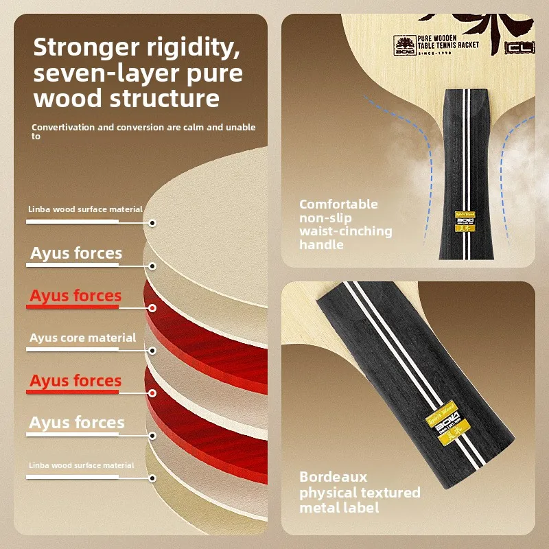 Boli Professional 7-Ply All-Wood Table Tennis Blade Limba + Ayous Ping Pong paddle Thicker Blade More Power