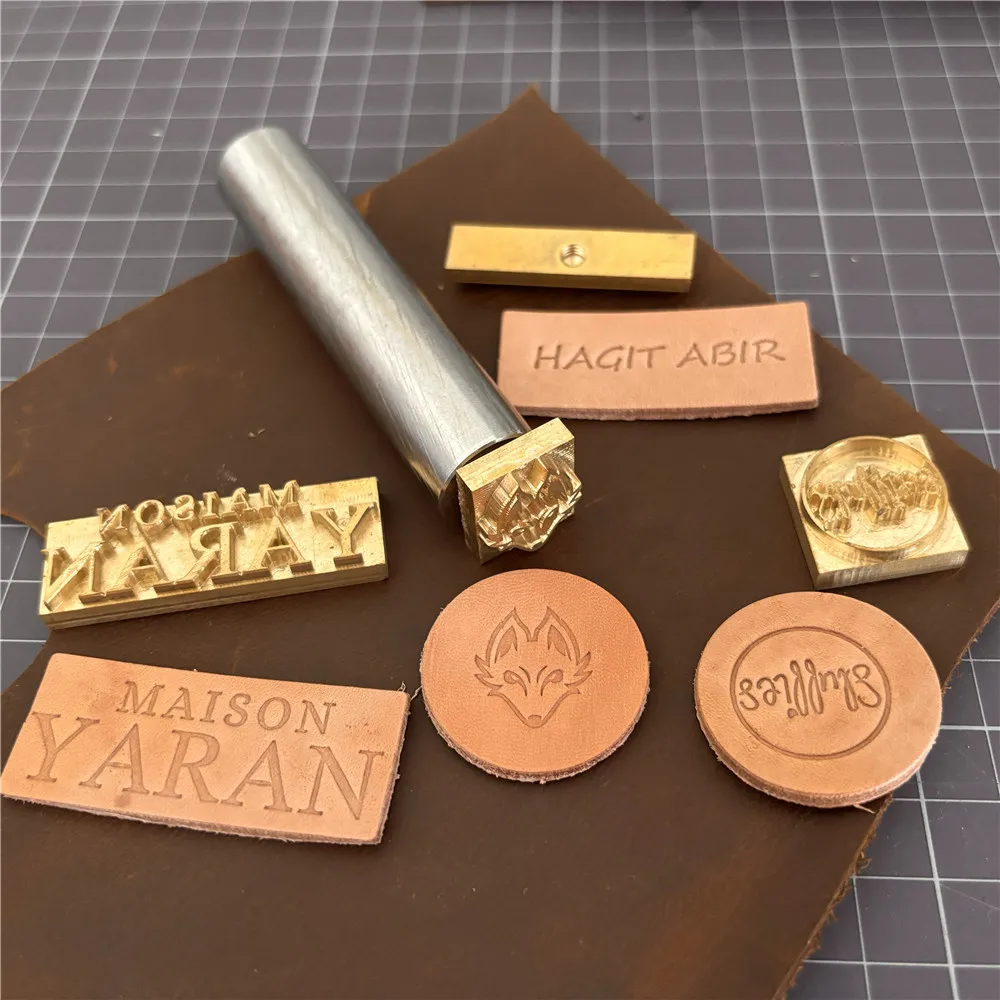 LOGO Customized Leather Stamp Handle Set Brass Mold Metal Stamping Pressing Carving Punch Branding Name Personalize Knocking Rod