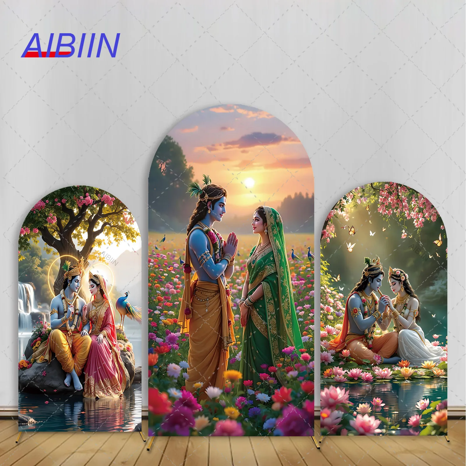 

Свадебная арка, фон, чехол, индуизм, Кришна Редха, божественная любовь, цветочный павлин, декор для помолвки, портрет, стена, фон