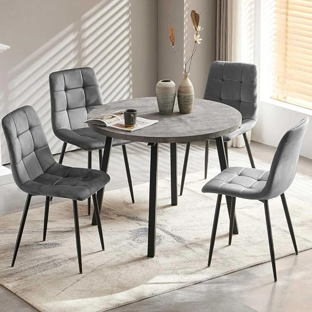 5 Pieces Industrial 37 Inch Grey Engineered Wood Round Dining Table Set, Kitchen Table and Chairs for 4 Person, Space Saving