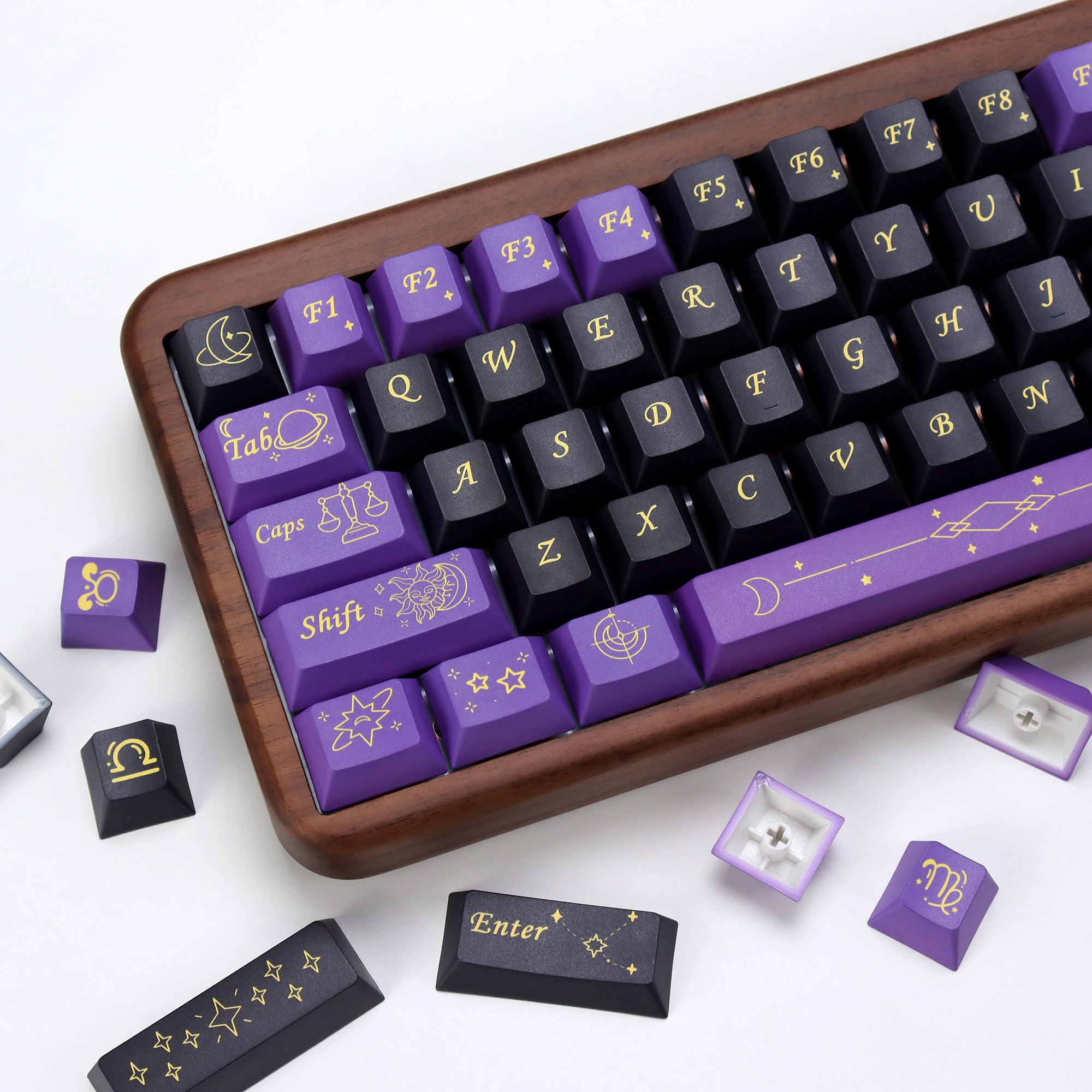KBDiy 143 Keys Stardust Prelude Keycap الكرز الشخصي الأرجواني الأسود أليس سبليت سبيس ISO PBT أغطية المفاتيح للوحة المفاتيح الميكانيكية 60 #3