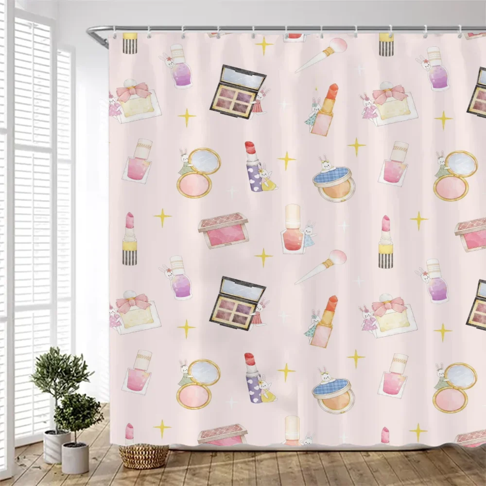 Rabbit Makeup Shower Curtains for Bathroom Curtain Bath Folding Partition Accessories Bedrooms Waterproof Fabric Things the Set