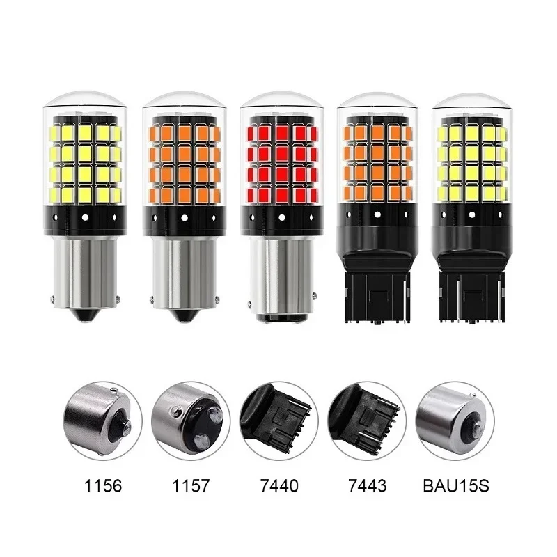 2PCS 1156 BA15S P21W BAU15S PY21W 7440 W21W P21/5W 1157 BAY15D 7443 White LED Bulbs 54smd CanBus Lamp Reverse Turn Signal Light