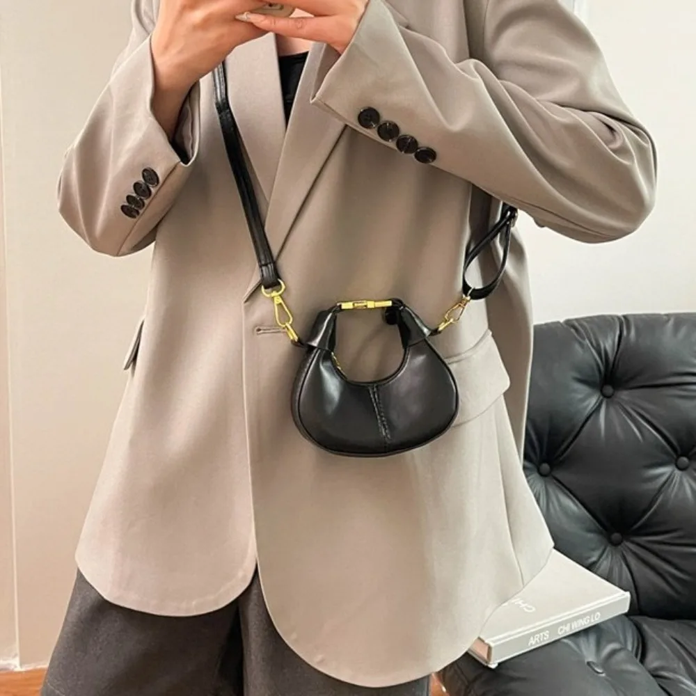

Fashion Y2K Pu Leather Handbag Minimalist Style Solid Color Crossbody Bag Zipper Half-moon Crescent Bag Daily