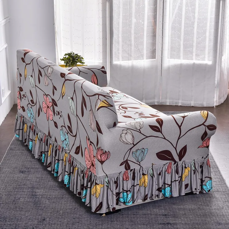 Stretch Fabric Sofa Cover For Living Room 1/2/3/4 Seater L Shaped Elastic Floral Sofa Skirt Covers Couch Slipcovers Home Decor