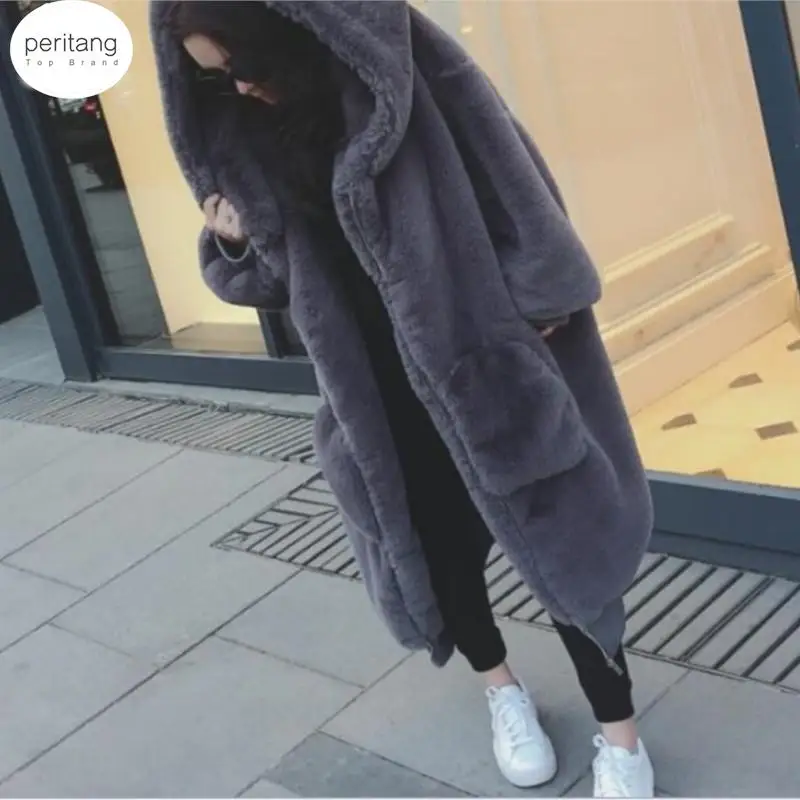 

Oversized Winter Warm hooded Large size Long Solid color Faux Fur Coat 2024 Casual Long sleeve Women Fur Jacket Outwear