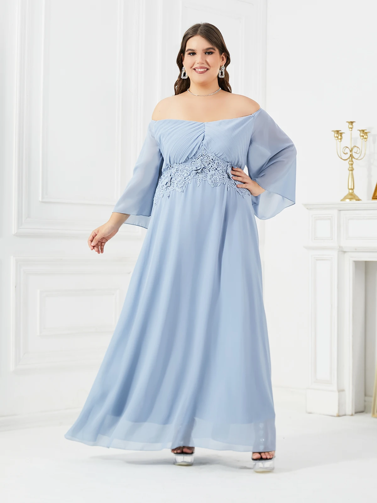 Plus Size Women Party Dresses Elegant One-shoulder Applique Long Dresses 2023 Wedding Guest Evening Dress Large Size Solid Color