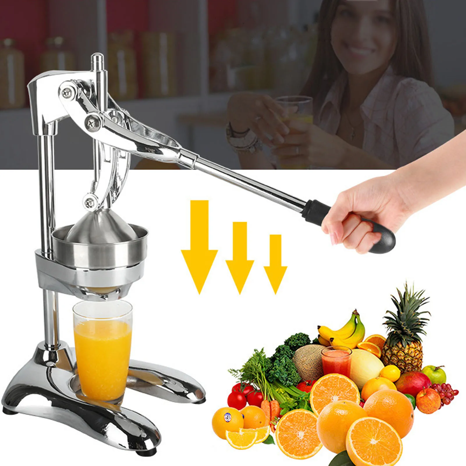 

Fruit Squeezer Manual Press Juicer Stainless Steel Separate Design Hand Pressed Fruit Juicer Fruit Squeezer with U Shaped Base