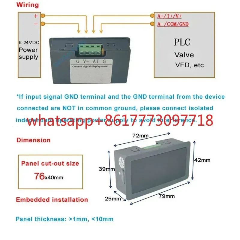 Regulowany cyfrowy wskaźnik 0-20mA 4-20mA 0-5V 0-10V, panelowy miernik procesowy analogowy +/- 50mA +/-50V, wyświetlacz do zaworów i sterowników PLC