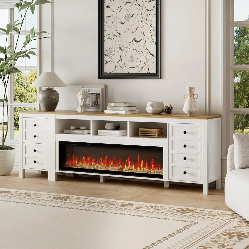 85 Inch Fireplace TV Stand, Modern Entertainment Center with 50