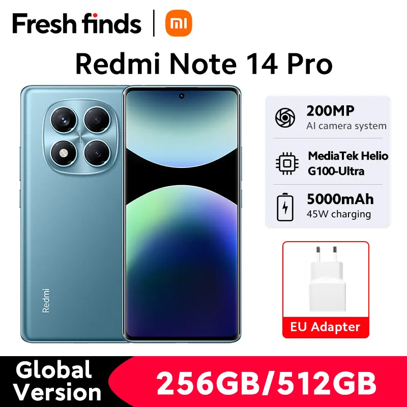 Wereldpremière Global Version Xiaomi Redmi Note 14 Pro 4G Smartphone 256 GB/512 GB ROM 200 MP Camera 45 W MediaTek Helio G100-Ultra