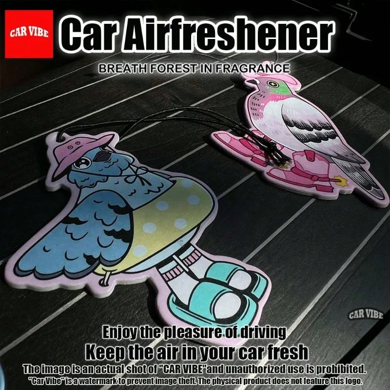 Pink pigeon cowgirl car freshener — mirror scent strip. Paper-based, alcohol-free, long-lasting. Fun gift for friends!