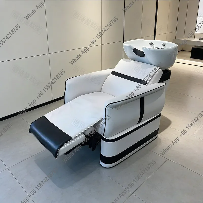 M62 Barber Shop Semi-reclining Ceramic Shampoo Bed Special For Hair Salon Fashion Flush Bed Chair For Hair Salon Manual Leg Lift