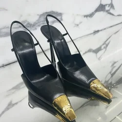 Chic Black/Gold Square Toe Leather Pumps Sexy High Heels Women's New in Sexy Party Luxury Designer Shoes Free Shipping