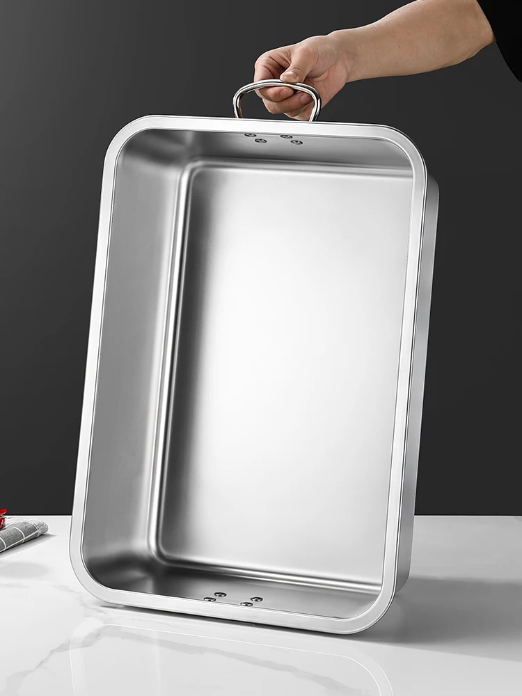Stainless Steel 304 Deepened Square Basin Rectangular Box with Lid Commercial Fast Food Basin Storage Basin Chinese Style