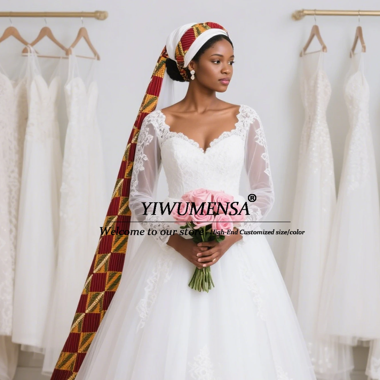 Elegant Lace A Line Wedding Dresses For Bride Sweetheart Appliques Tulle Long Sleeves Bridal Gowns African Women Marriage Dress