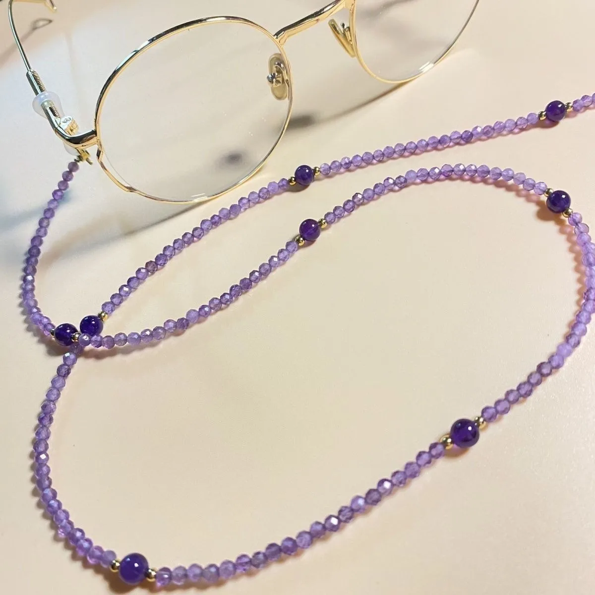Hanging Neck Eyeglasses Chains Temperament Glasses Chain Amethyst Glasses Chain Artificial Stone Handmade Glasses Chain