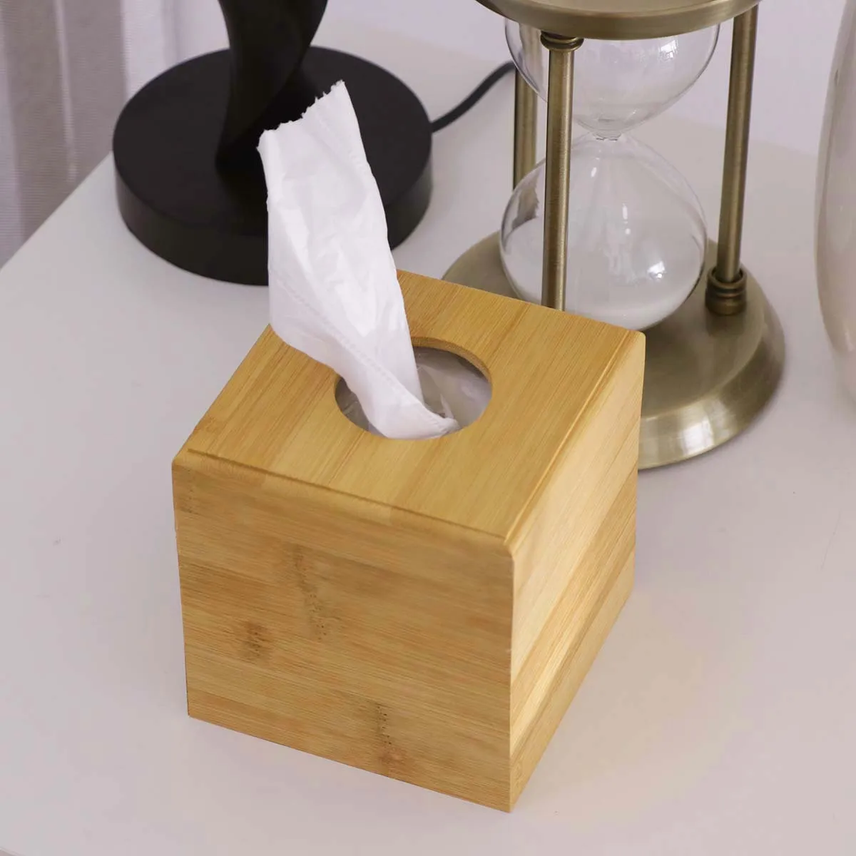 

Wood Tissue Box Holder Square Elegant Wood Material Sliding Bottom Panel for Loose Tissues Home Office Car 11.5x11.5x8.5cm Paper