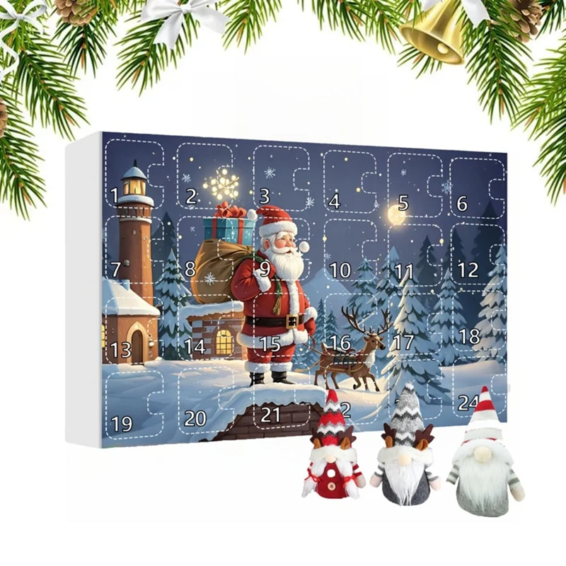 2024 Christmas Gnome AdventCalendar, 2024 Christmas Countdown Calendar with Collectible Gnome Plush Dolls Toy-A57M