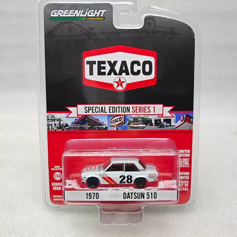 GreenLight Diecast 1:64 Scale 1970 Datsun 510 Texaco Livery Alloy Car Model Static Display Collectible Toy Gift Souvenir