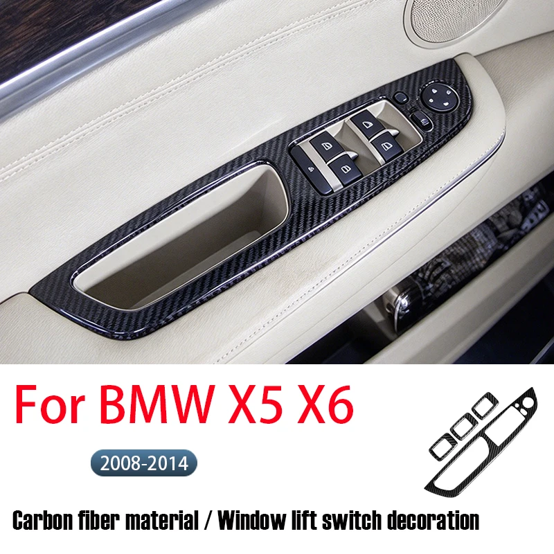 For BMW X5 (E70) X6 (E71) 2008-2014 Soft Carbon Fiber Window Lift Switch Panel Decorative Stickers - Interior Protection Accesso