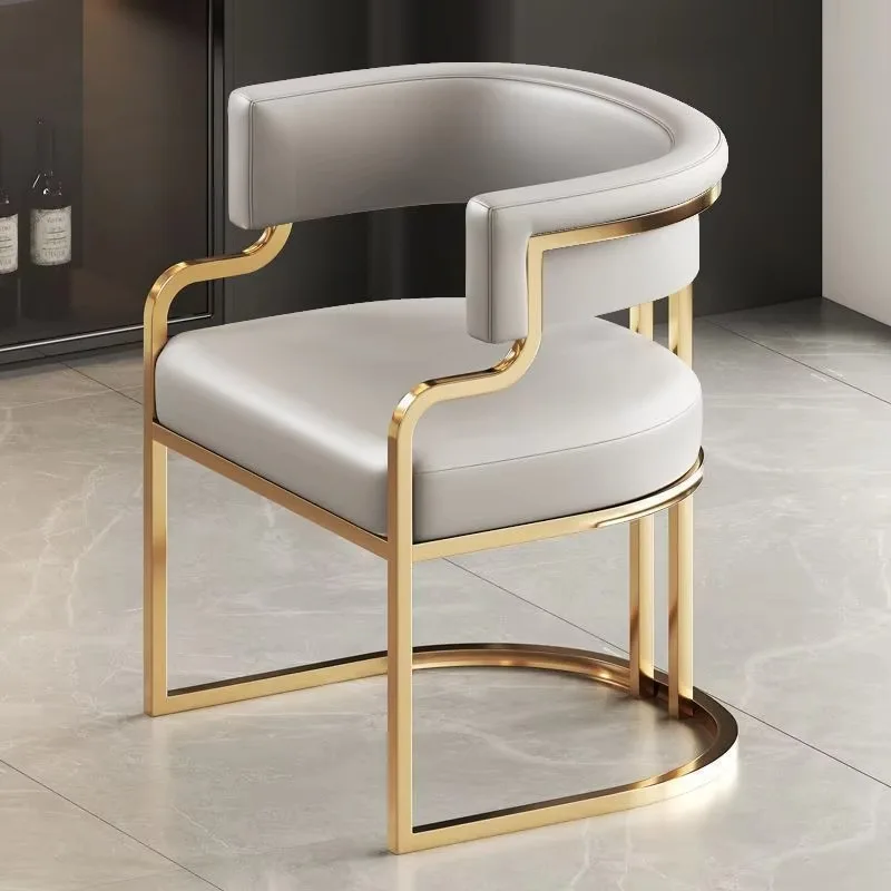 Modern Luxury Golden Stainless Steel Dining Chair Upholstered Leather Design for Home Office Restaurant Business Use كراسي