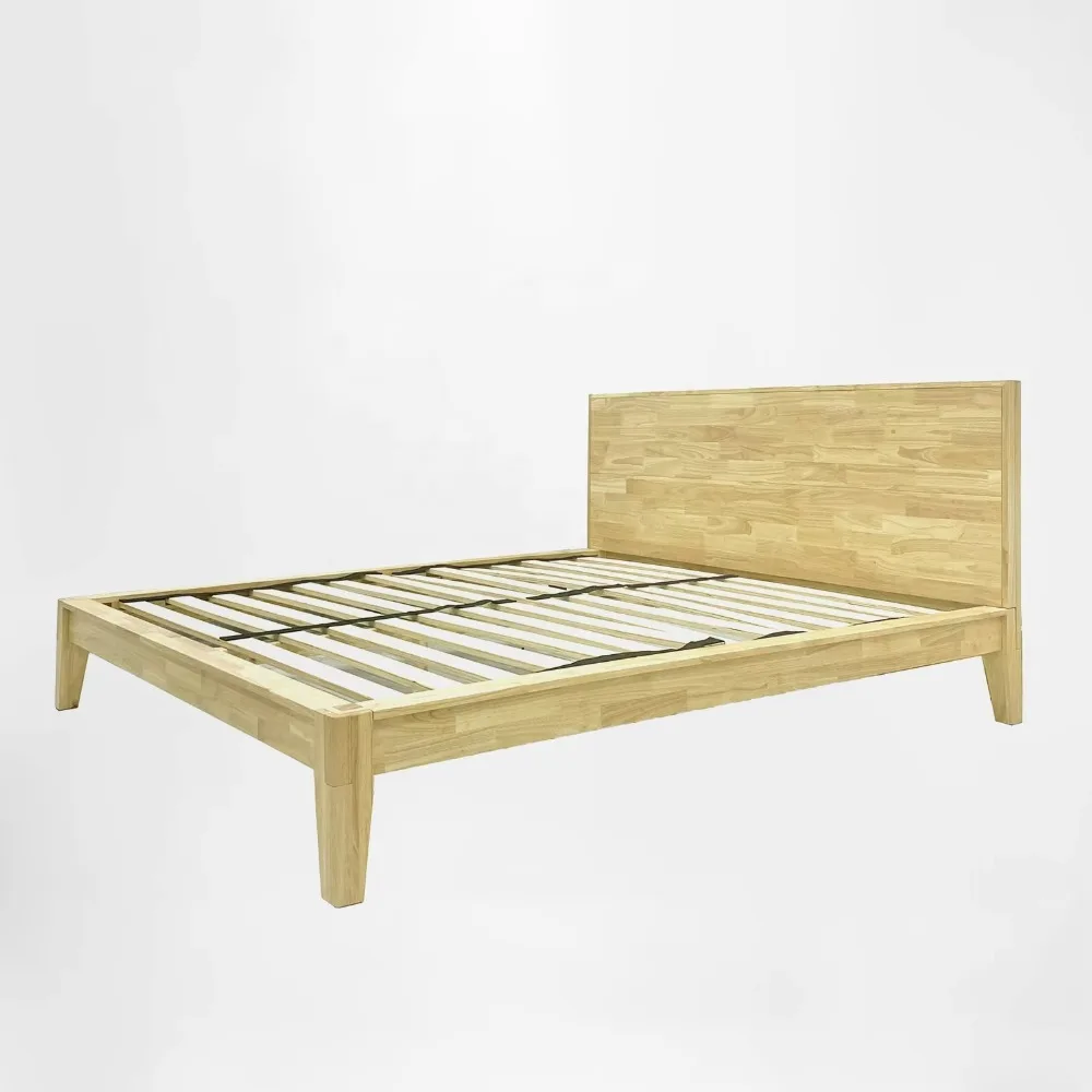Japanese Joinery Tool-Free Wooden Bed Frame Rubberwood Minimalist Bedroom Furniture Platform Bed Wholesale For Home Hotel Decor