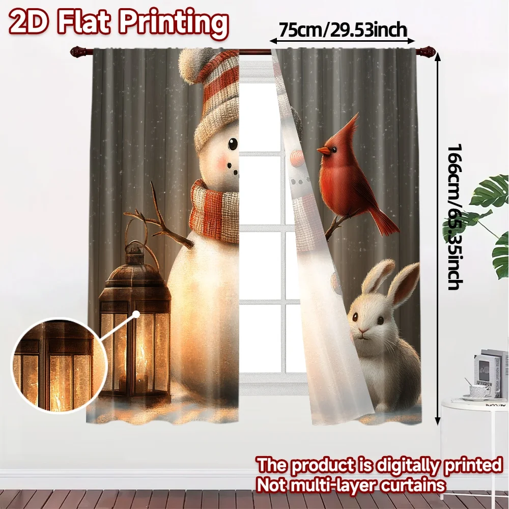 2pcs,Curtains Cute Snowman Cardinal Bunnies Chic Curtains Prints Light Filtering Curtains Outdoor Decorations Decorative for
