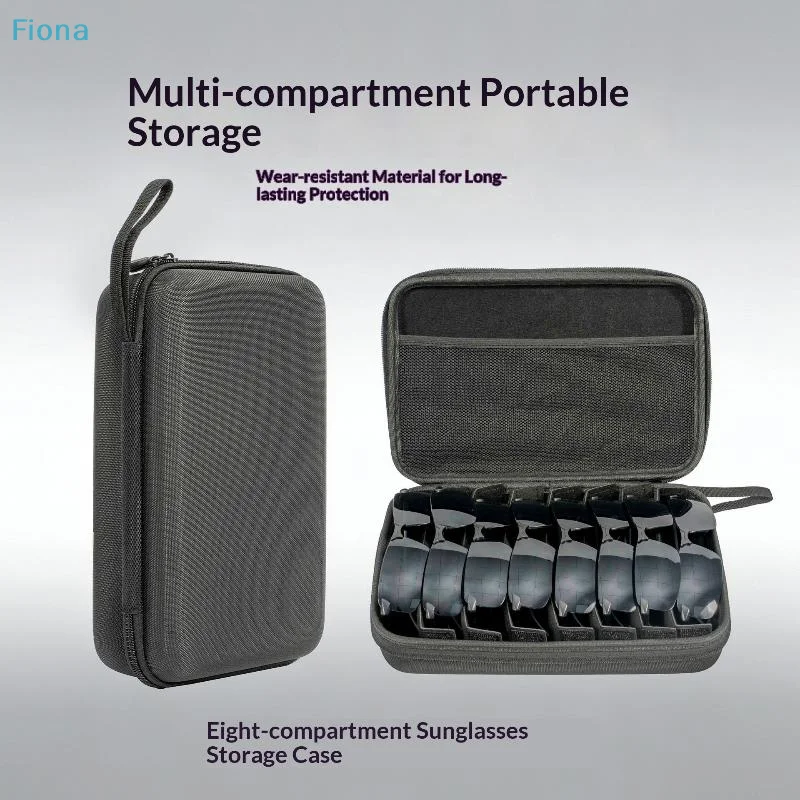 ✔4/5/6/7/8 Compartments Adjustable Glasses Organizer,Portable Black Storage Bag Case For Travel, Sturdy Dividers Eyewear Box