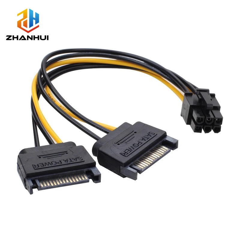 1/2/5/10Pcs Dual 15Pin SATA to 6Pin PCI-E Power Adapter - Graphics Card Power Supply Extension Cord for PC Upgrade