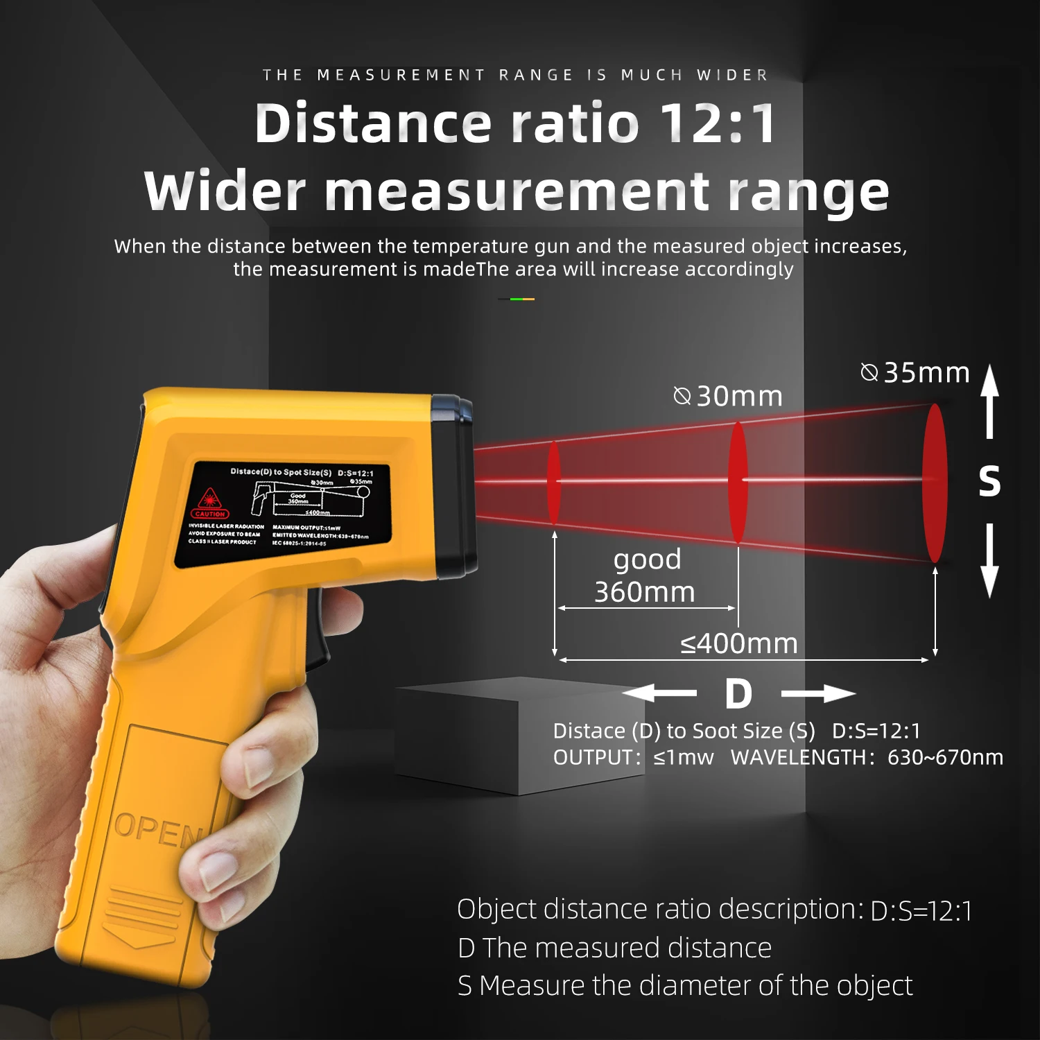 BSIDE Infrared Thermometer -50~530C Professional 12:1 Digital IR-LCD Temperature Meter Non-contact Laser Thermometers Pyrometer