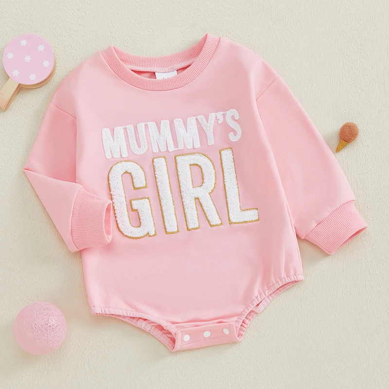 Baby Girl Sweatshirt Romper Long Sleeve Crew Neck Letter Embroidery Bodysuit Fall Outfit