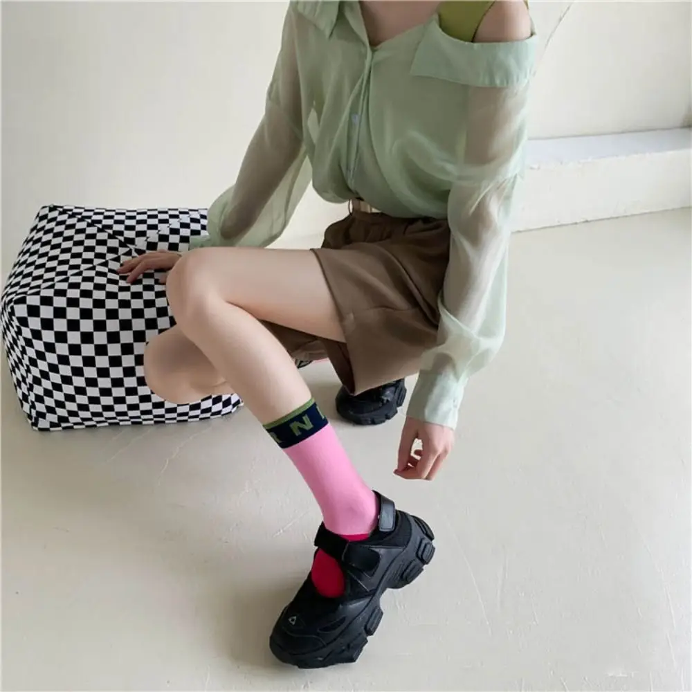 Winter Soft Thick For Women Alphabet Harajuku Retro Korean Style Socks Middle Tube Hosiery Women Wool Socks Cotton