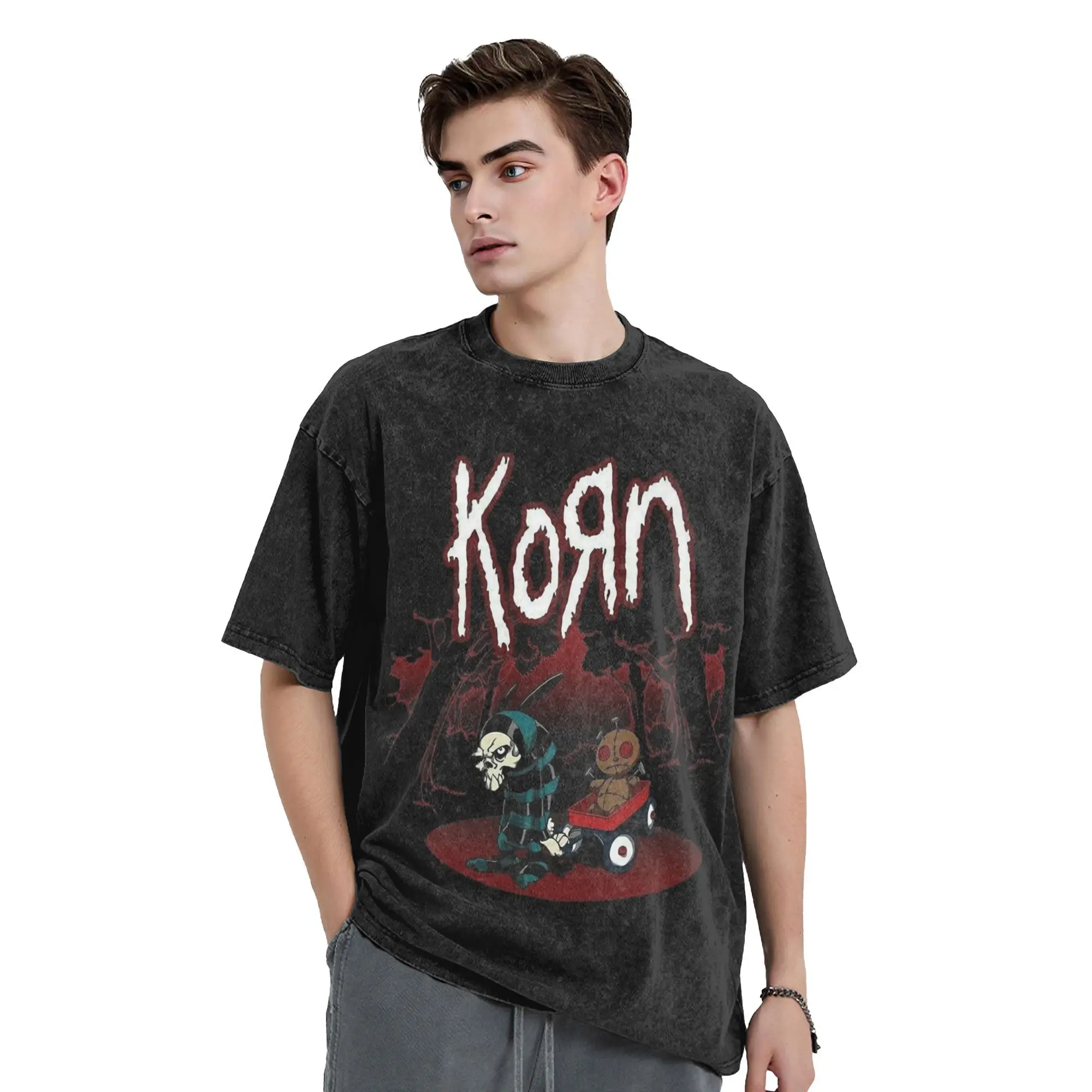 

Korn Metal Music Band Washed T Shirts Streetwear Hip Hop Vintage T-Shirts Tees for Men Women 100% Cotton Oversize Graphic