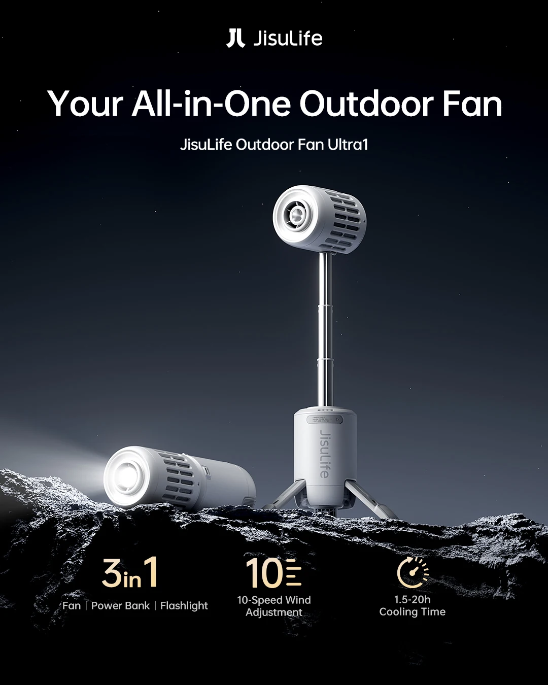 JISULIFE Multifunctional 3 in 1 Portable Wireless Ceiling Camping Fan Rechargeable 13500mAh Battery with Power Bank LED Lighting