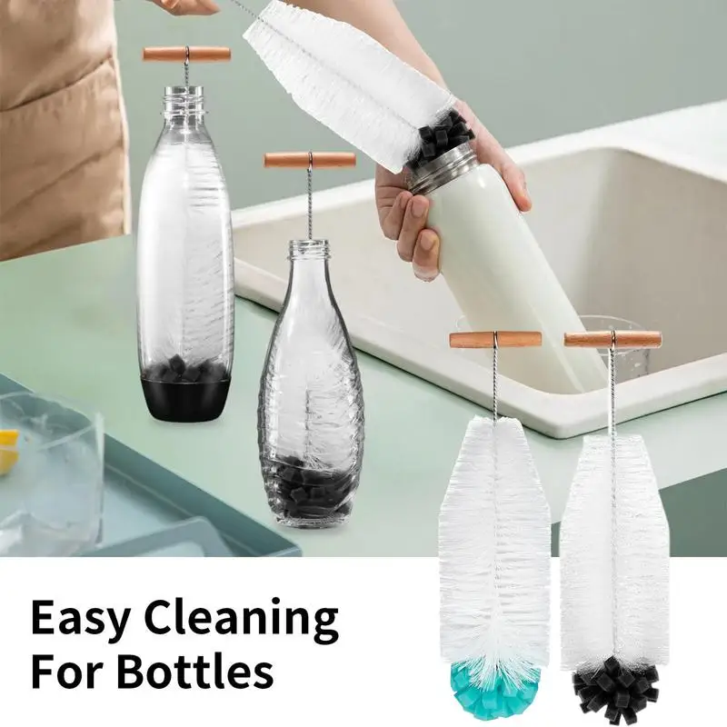 Bottle Brush Cleaner Kettle Cleaner With Long Handle Multi-Purpose Sponge Headed Flask Scrubber 13 Inch For Wine Dishwashing