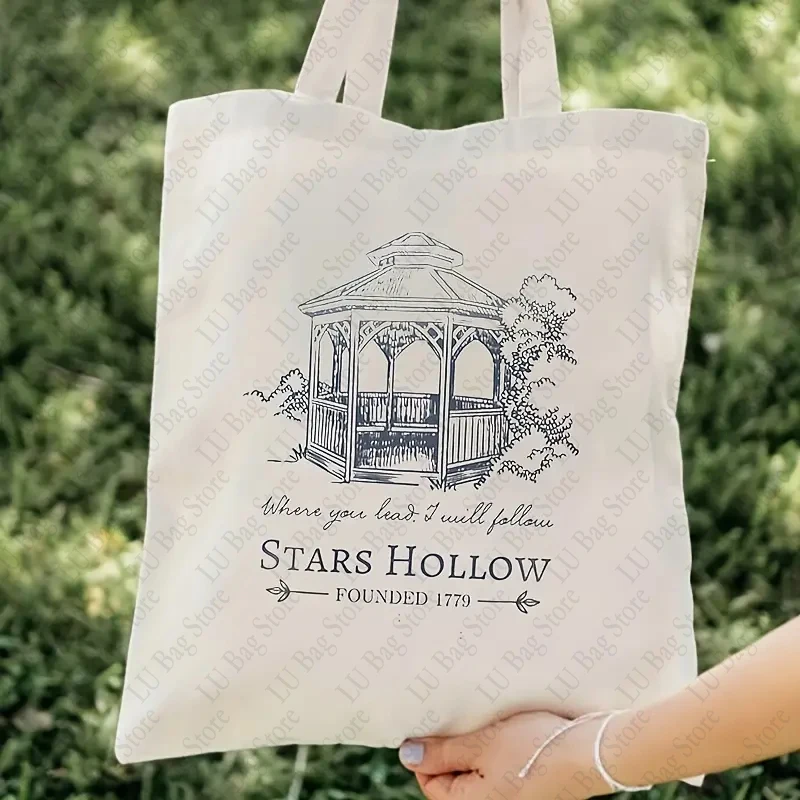 Stars Hollow Pattern Tote Bag Canvas Tote Bags Book Bags Tote Autumn Festival Gift Women borsa della spesa pieghevole riutilizzabile