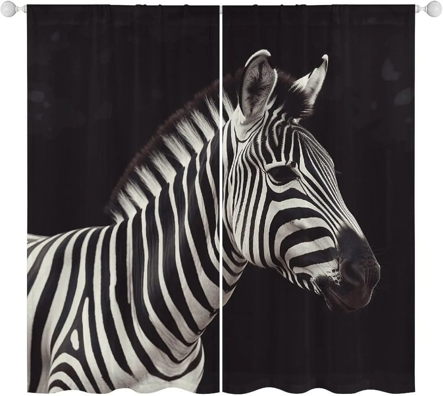 Zebra Animal Print Curtains 2pcs Black and White Safari Style Window Curtains Drapes Modern Living Room Bedroom Home Decor