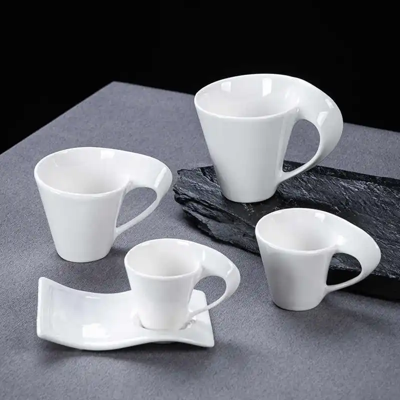 80/100/180/280ml Creative European Ceramic Coffee Cup Wave Shape Plate Set Home Simple Pure White Afternoon Tea Cup Dish Sets