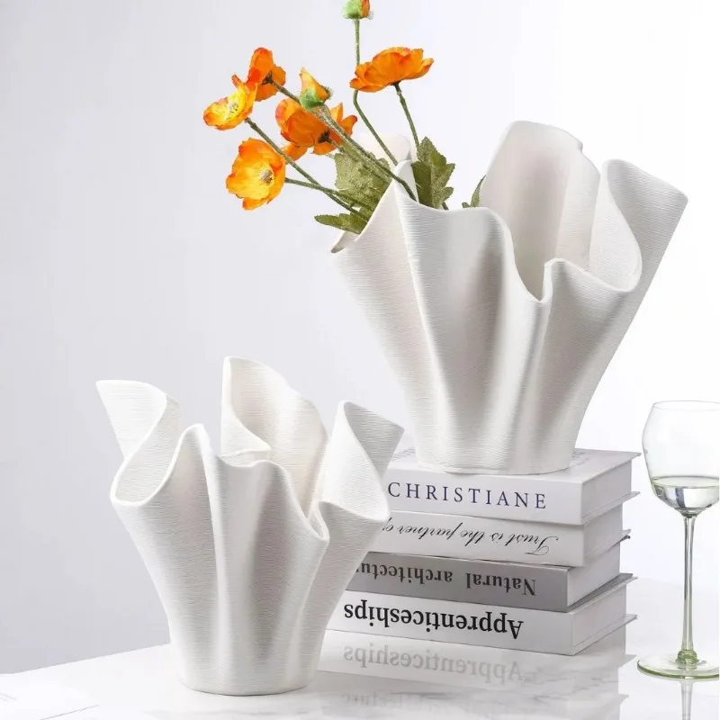 Ceramic Handicrafts Geometric Pleated Patterns Three-dimensional Flowerpot Wrinkled Flower Vase Home Decoration Accessories