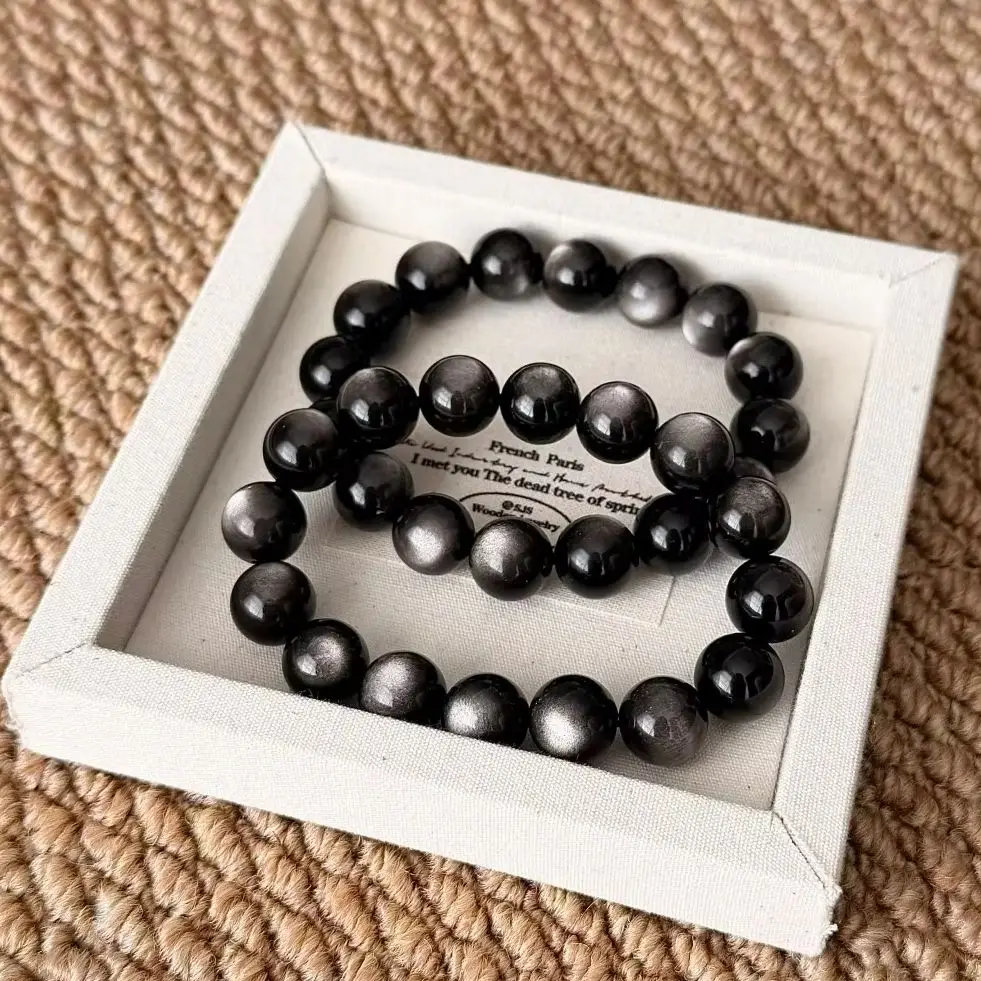 

Silver Obsidian Bracelet for Men Cool Stylish Wristband Stable Understated Jewelry Gift for Father's Day