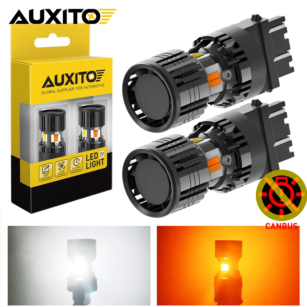 

AUXITO 2Pcs Canbus 3157 LED Bulb T25 P27W 3056 4156 P27/7W Dual Color Amber White Switchback Parking Lamp DRL Turn Signal Light